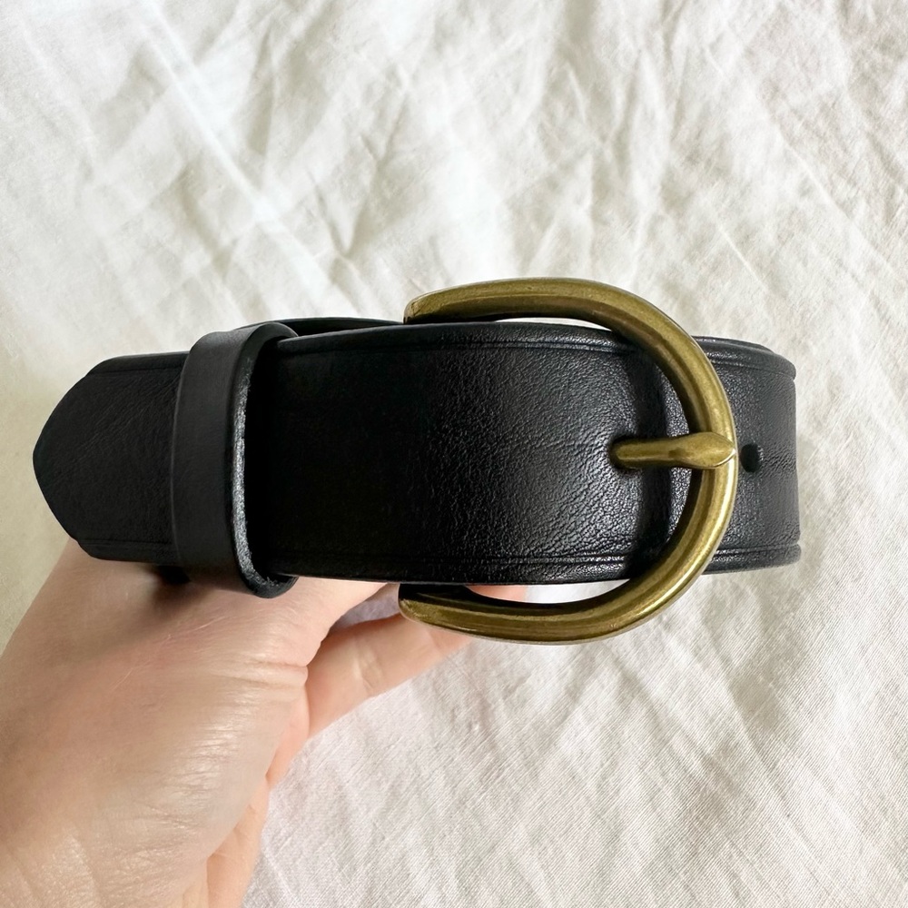 Madewell Black Leather Belt with Gold Buckle